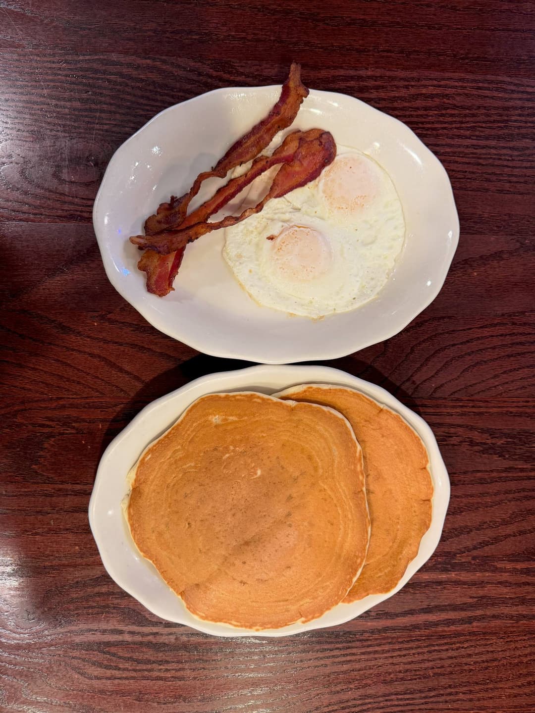 Bacon, eggs, and pancakes
